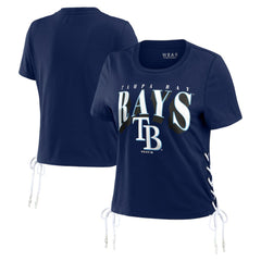 Tampa Bay Rays WEAR by Erin Andrews Women's Side Lace-Up Cropped T-Shirt | MLB Outlet