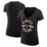Milwaukee Bucks G-III 4Her by Carl Banks Women's Super-Slim Fit Lightweight Large City Logo V-Neck T-Shirt Outlet