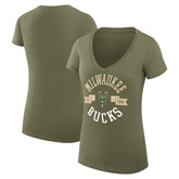 Milwaukee Bucks G-III 4Her by Carl Banks Women's Super-Slim Fit Lightweight Large City Logo V-Neck T-Shirt On Sale