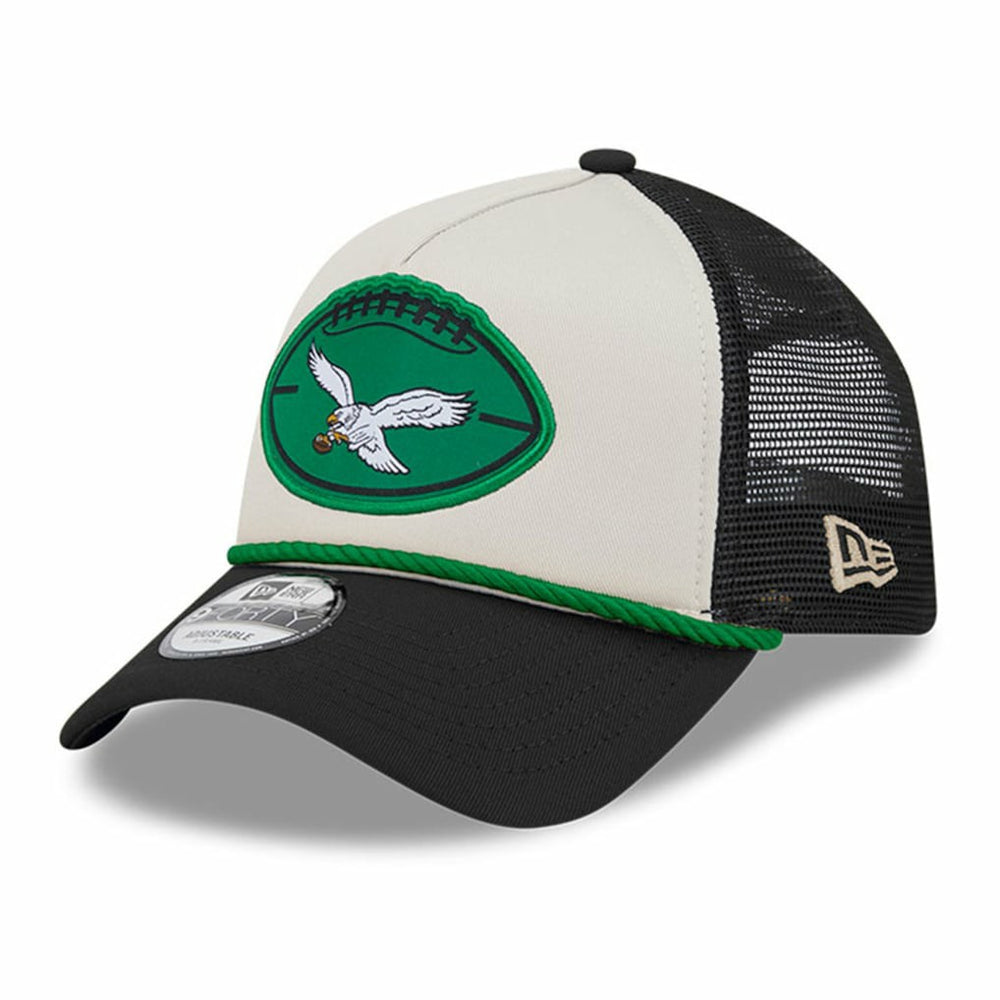 Philadelphia Eagles New Era 2024 Sideline Historic 9FORTY A-Frame Trucker Adjustable Hat