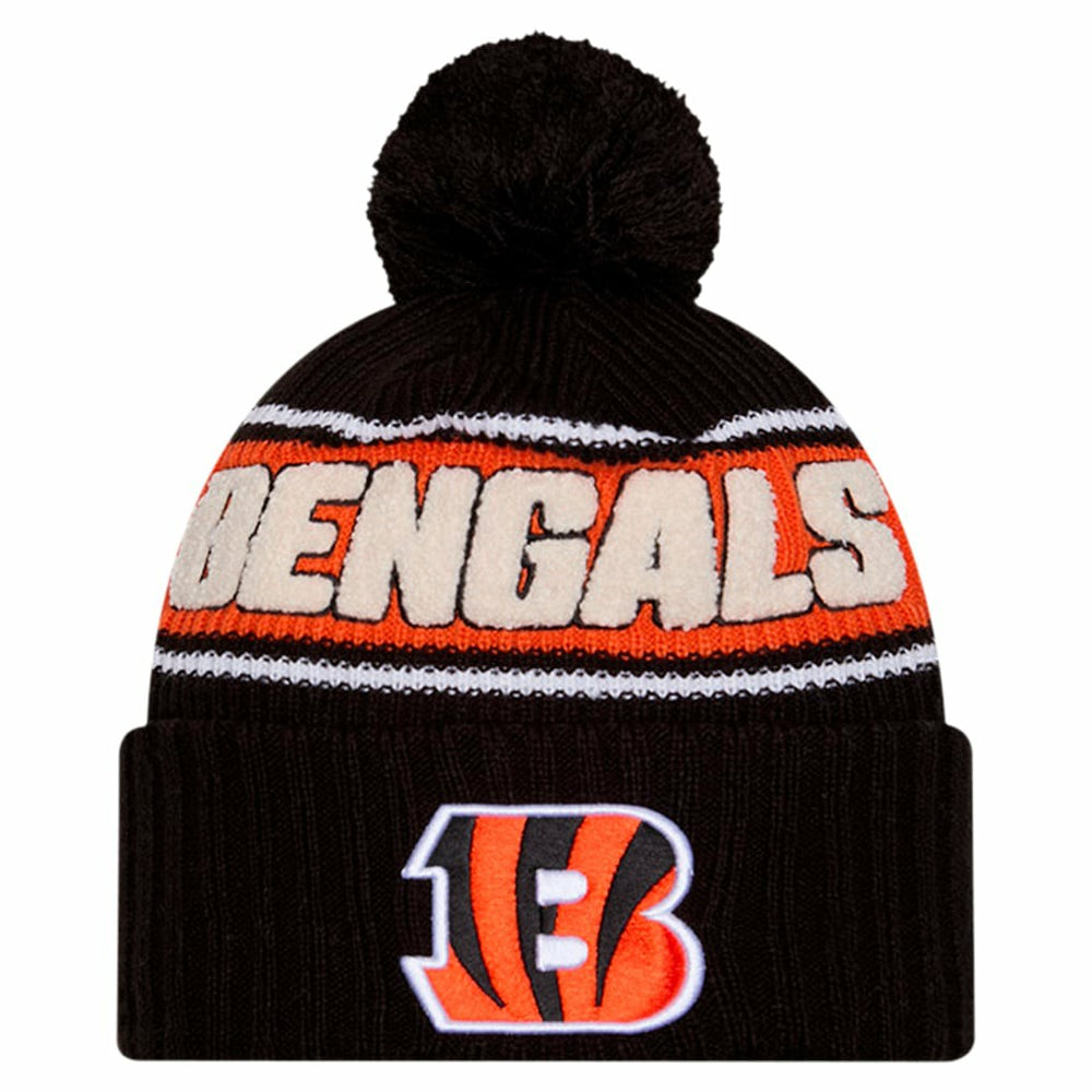 Cincinnati Bengals New Era Youth 2024 Sideline Sport Cuffed Knit Hat with Pom