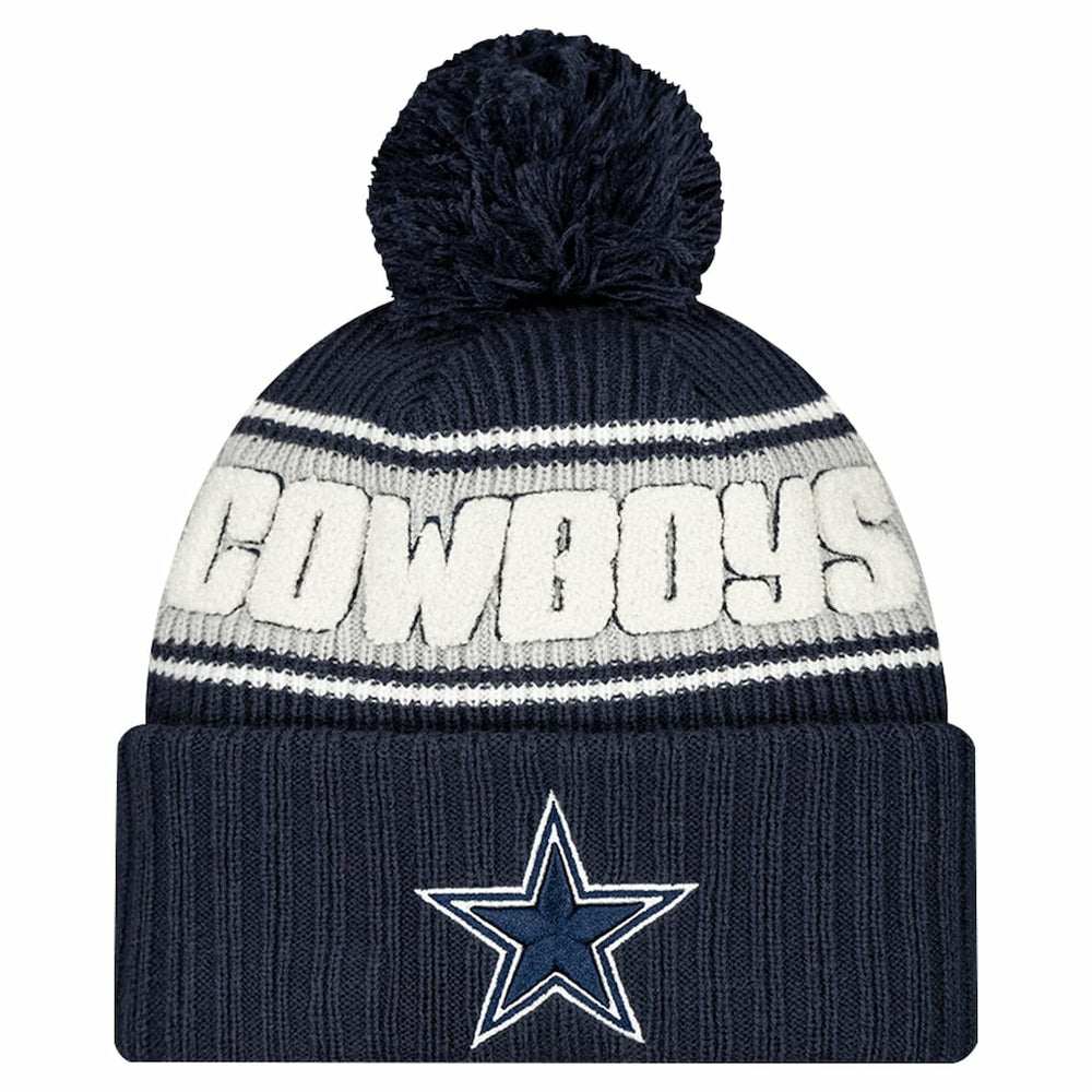 Dallas Cowboys New Era Youth 2024/25 Sideline Cuffed Knit Hat with Pom