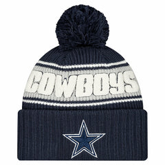 Dallas Cowboys New Era Youth 2024/25 Sideline Cuffed Knit Hat with Pom