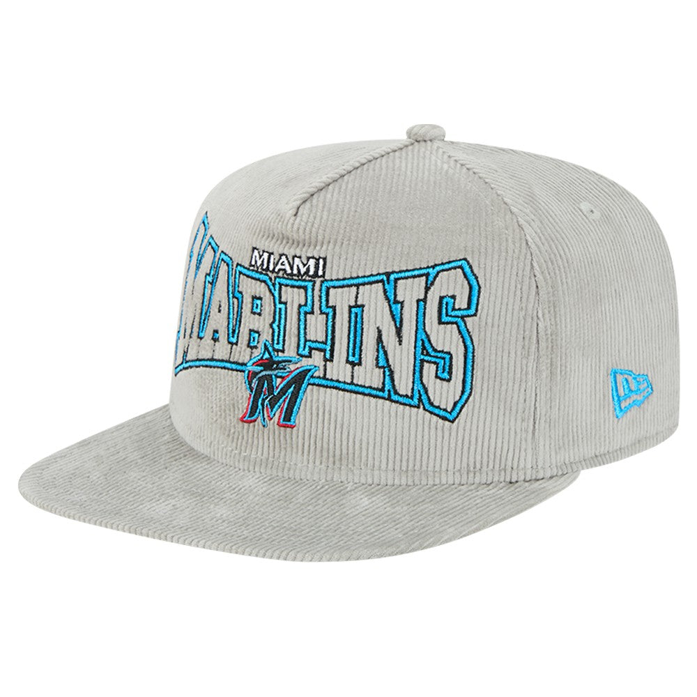 New Era Miami Marlins Gray Corduroy Golfer Snapback Hat | MLB Outlet