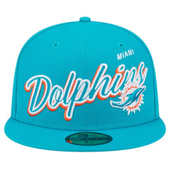 Miami Dolphins New Era Script Sided 59FIFTY Fitted Hat