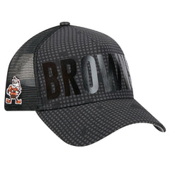Cleveland Browns New Era Throwback Midnight Ink Tonal Text A-Frame Trucker 9FORTY Adjustable Hat