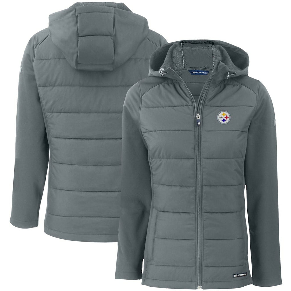 Pittsburgh Steelers Cutter & Buck Women's Evoke PrimaLoft Hybrid Eco Softshell Recycled Full-Zip Hooded Jacket