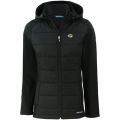 Green Bay Packers Cutter & Buck Women's Evoke PrimaLoft Hybrid Eco Softshell Recycled Full-Zip Hooded Jacket