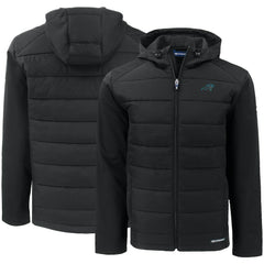 Carolina Panthers Cutter & Buck Evoke PrimaLoft Hybrid Eco Softshell Recycled Full-Zip Hooded Jacket