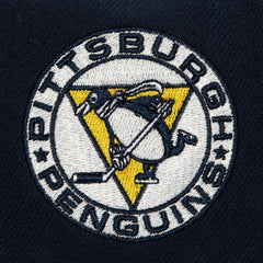 Pittsburgh Penguins Mitchell & Ness Retro Script Colorblock Snapback Hat For Sale