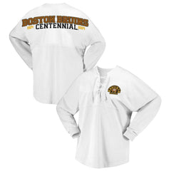 Boston Bruins Fanatics Women's 100th Anniversary Spirit Jersey T-Shirt Outlet
