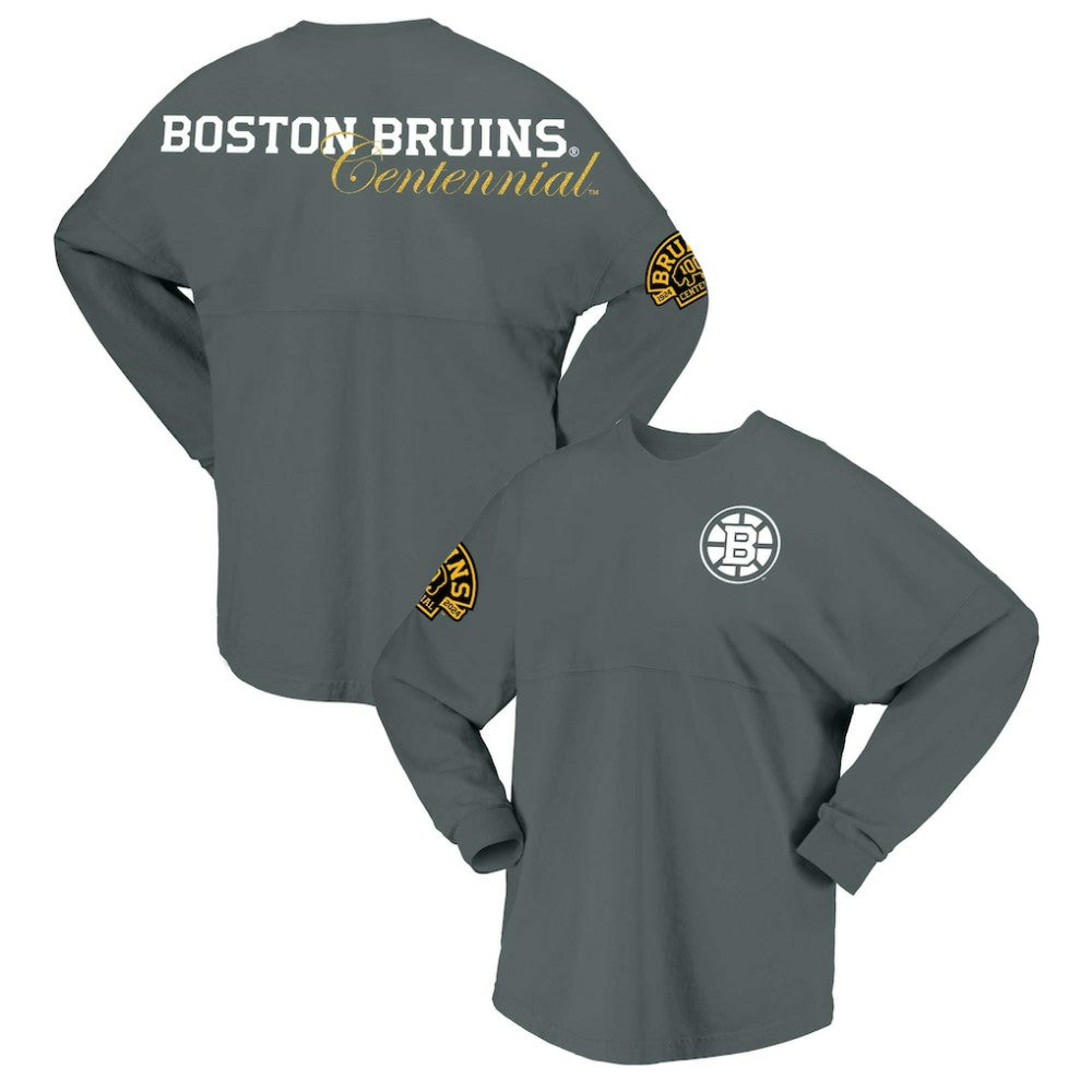 Boston Bruins Fanatics Women's 100th Anniversary Spirit Jersey T-Shirt Sale
