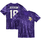 Minnesota Vikings Justin Jefferson Girls Youth Sequin V-Neck Fashion Jersey