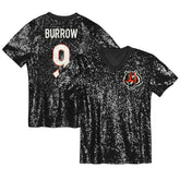 Cincinnati Bengals Joe Burrow Girls Youth Sequin V-Neck Fashion Jersey