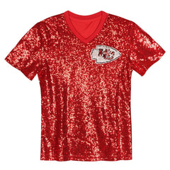 Kansas City Chiefs Travis Kelce Girls Youth Sequin V-Neck Fashion Jersey