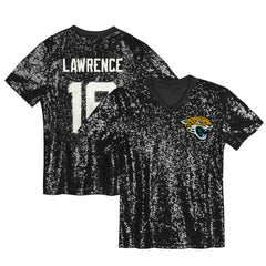 Jacksonville Jaguars Trevor Lawrence Girls Youth Sequin V-Neck Fashion Jersey
