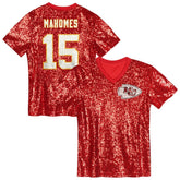 Kansas City Chiefs Patrick Mahomes Girls Youth Sequin V-Neck Fashion Jersey