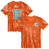 Miami Dolphins Tyreek Hill Girls Youth Sequin V-Neck Fashion Jersey