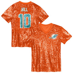 Miami Dolphins Tyreek Hill Girls Youth Sequin V-Neck Fashion Jersey