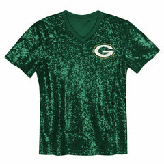 Green Bay Packers Jordan Love Girls Youth Sequin V-Neck Fashion Jersey