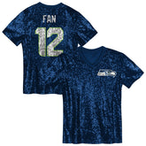 Seattle Seahawks 12 Fan Girls Youth Sequin V-Neck Fashion Jersey