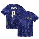 Baltimore Ravens Lamar Jackson Girls Youth Sequin V-Neck Fashion Jersey