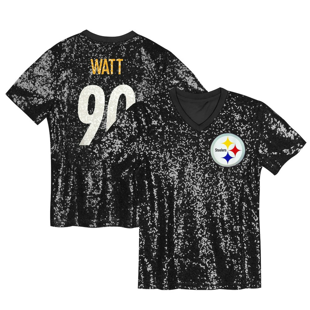 Pittsburgh Steelers T.J. Watt Girls Youth Sequin V-Neck Fashion Jersey