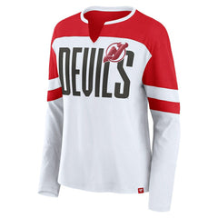 New Jersey Devils Fanatics Women's Frozen Long Sleeve Notch Neck T-Shirt On Sale