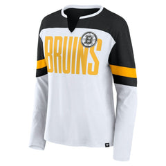 Boston Bruins Fanatics Women's Frozen Long Sleeve Notch Neck T-Shirt On Sale