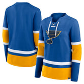 St. Louis Blues Fanatics Women's Prime Time Lace-Up Long Sleeve T-Shirt On Sale