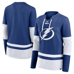 Tampa Bay Lightning Fanatics Women's Prime Time Lace-Up Long Sleeve T-Shirt Outlet