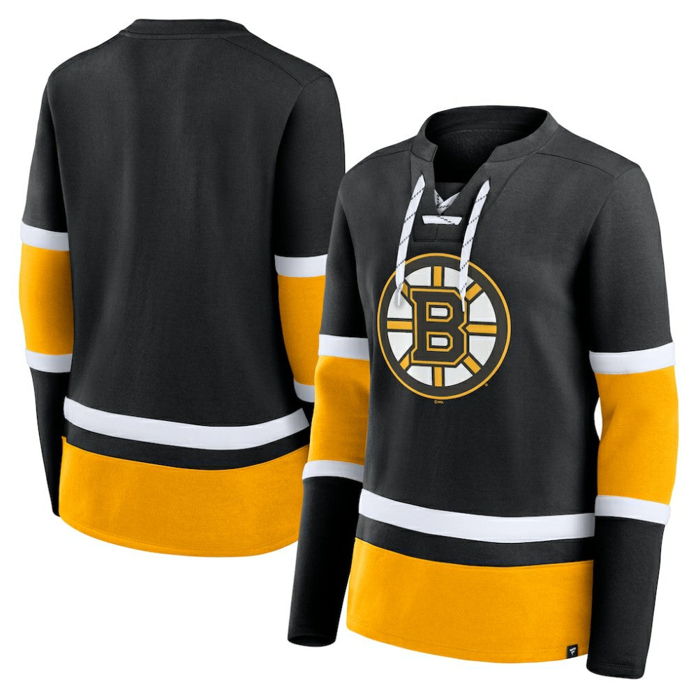 Boston Bruins Fanatics Women's Prime Time Lace-Up Long Sleeve T-Shirt Outlet