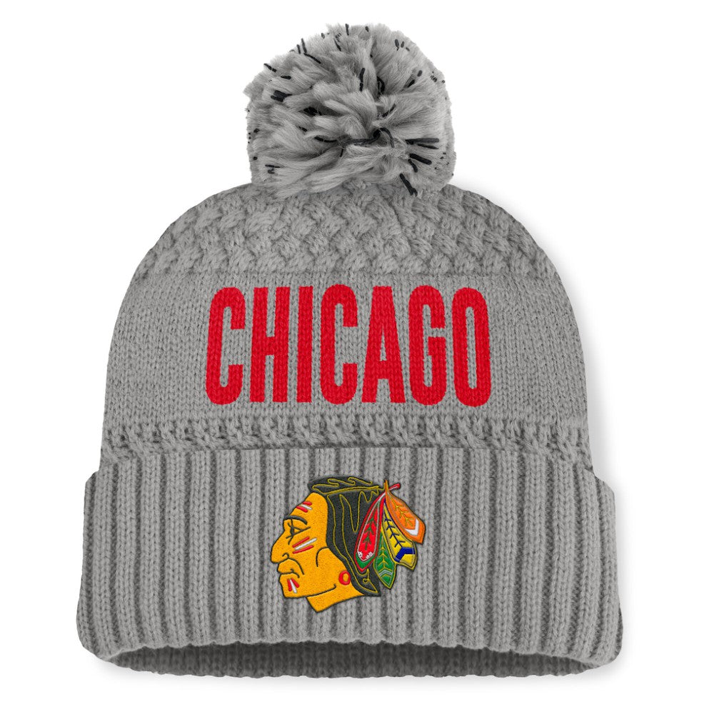 Chicago Blackhawks Fanatics Women's Heritage Tilly Cuffed Knit Hat with Pom For Sale