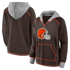 Cleveland Browns Logo Athletic Women's Boom Fleece Pullover V-Neck Hoodie