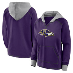 Baltimore Ravens Logo Athletic Women's Boom Fleece Pullover V-Neck Hoodie