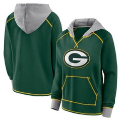 Green Bay Packers Logo Athletic Women's Boom Fleece Pullover V-Neck Hoodie