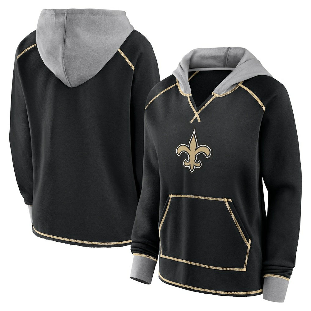 New Orleans Saints Logo Athletic Women's Boom Fleece Pullover V-Neck Hoodie