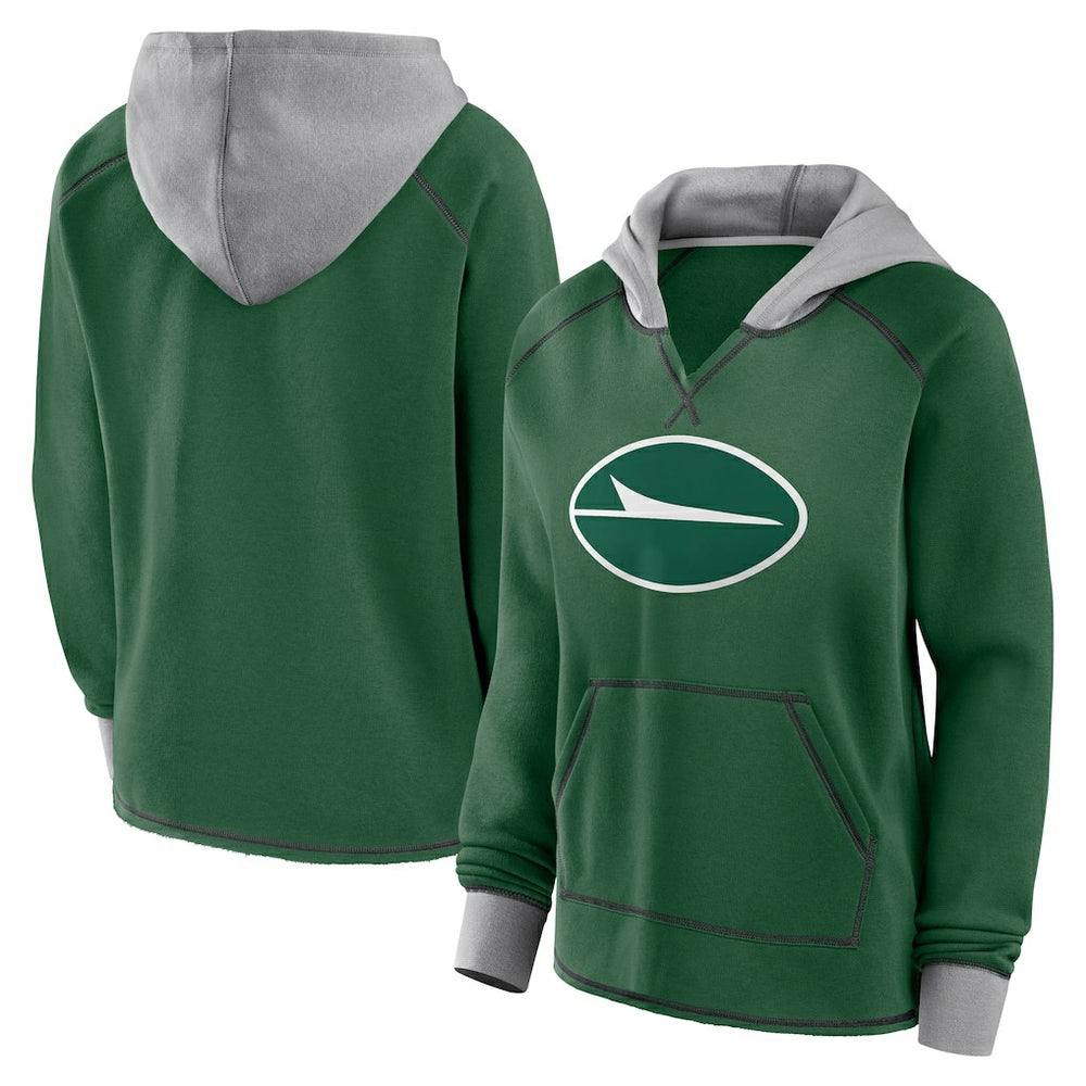 New York Jets Logo Athletic Women's Boom Fleece Pullover V-Neck Hoodie