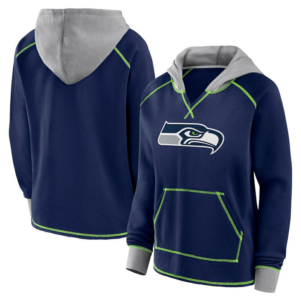 Seattle Seahawks Logo Athletic Women's Boom Fleece Pullover V-Neck Hoodie