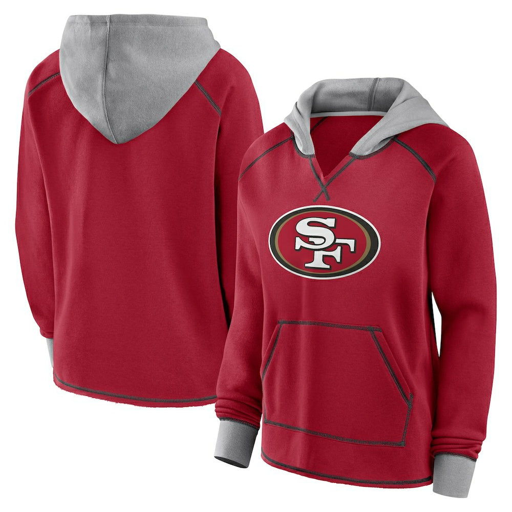 San Francisco 49ers Logo Athletic Women's Boom Fleece Pullover V-Neck Hoodie
