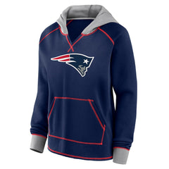 New England Patriots Logo Athletic Women's Boom Fleece Pullover V-Neck Hoodie