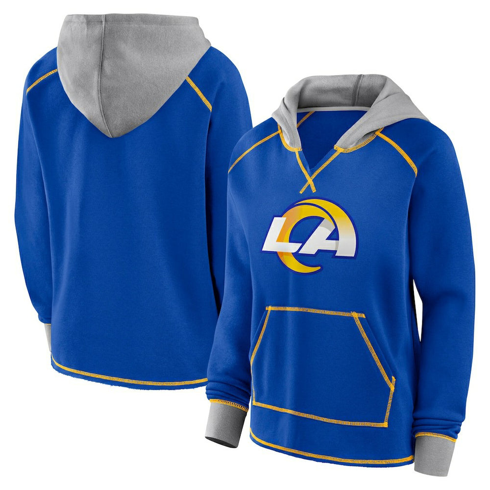 Los Angeles Rams Logo Athletic Women's Boom Fleece Pullover V-Neck Hoodie