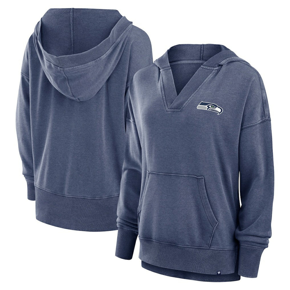 Seattle Seahawks Fanatics Women's Initiative Snow Wash French Terry V-Neck Pullover Hoodie