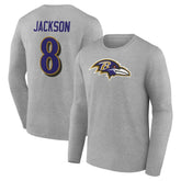 Baltimore Ravens Lamar Jackson Icon Player Name & Number Long Sleeve T-Shirt