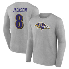 Baltimore Ravens Lamar Jackson Icon Player Name & Number Long Sleeve T-Shirt