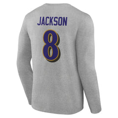 Baltimore Ravens Lamar Jackson Icon Player Name & Number Long Sleeve T-Shirt