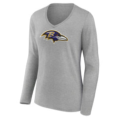 Baltimore Ravens Lamar Jackson Women's Icon Player Name & Number Long Sleeve V-Neck T-Shirt