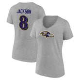 Baltimore Ravens Lamar Jackson Women's Icon Player Name & Number V-Neck T-Shirt