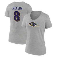 Baltimore Ravens Lamar Jackson Women's Icon Player Name & Number V-Neck T-Shirt
