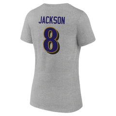 Baltimore Ravens Lamar Jackson Women's Icon Player Name & Number V-Neck T-Shirt